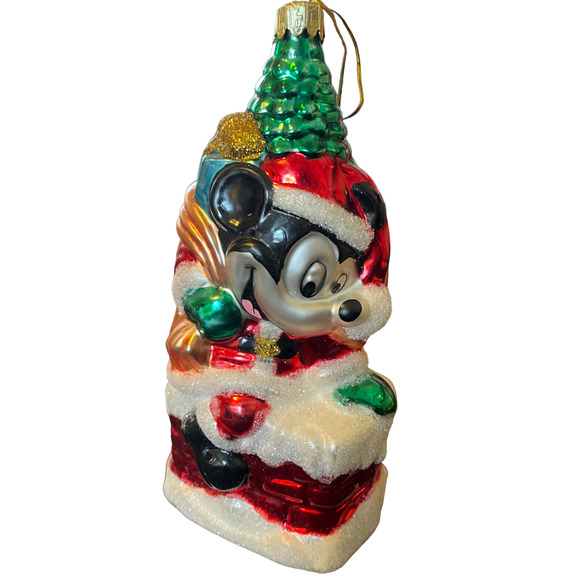 VTG DISNEY Mickey Mouse Blown Glass RARE Christmas Ornament SANTAS BEST 1997 - Picture 3 of 9